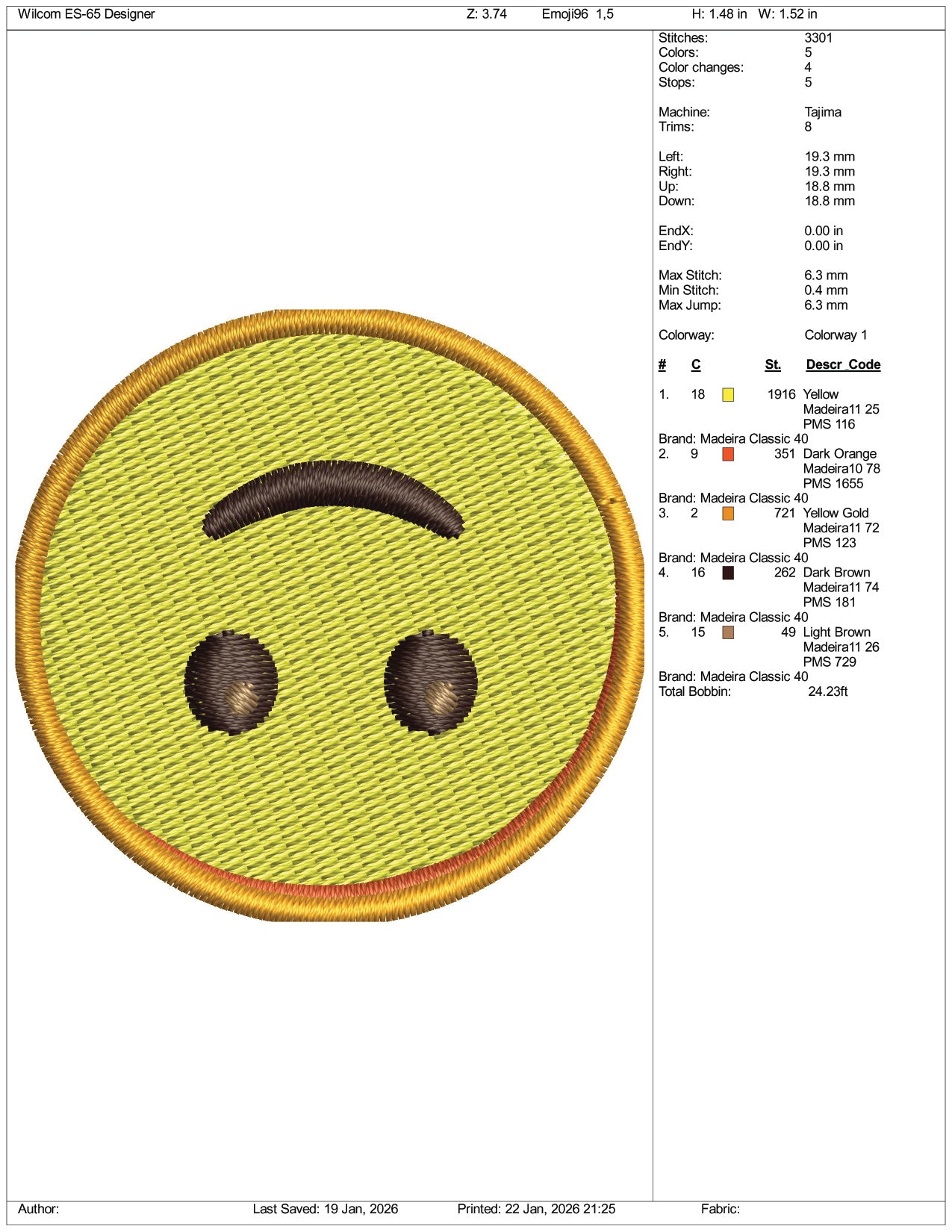 Upside Down Face Emoji Embroidery Design Files - 3 Size's