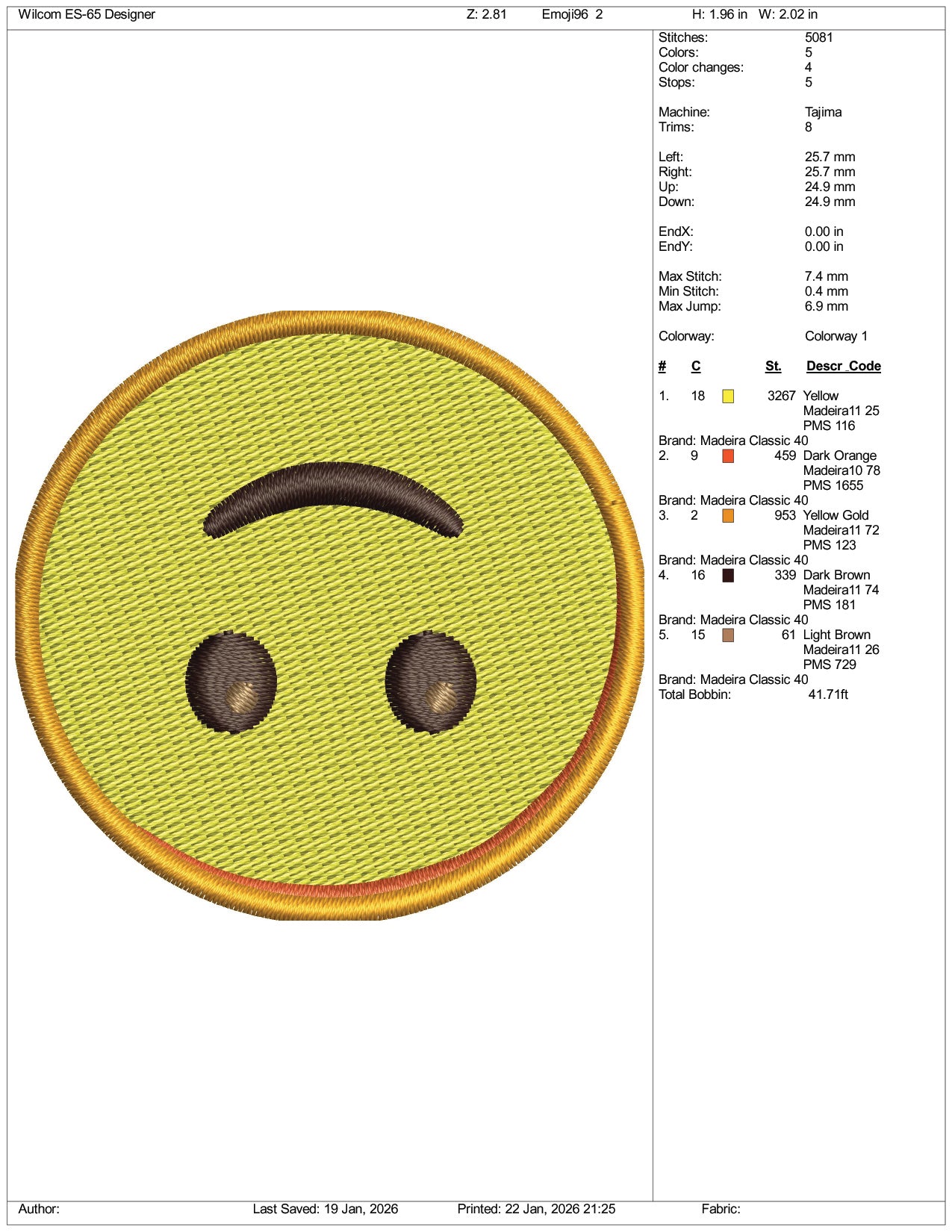 Upside Down Face Emoji Embroidery Design Files - 3 Size's
