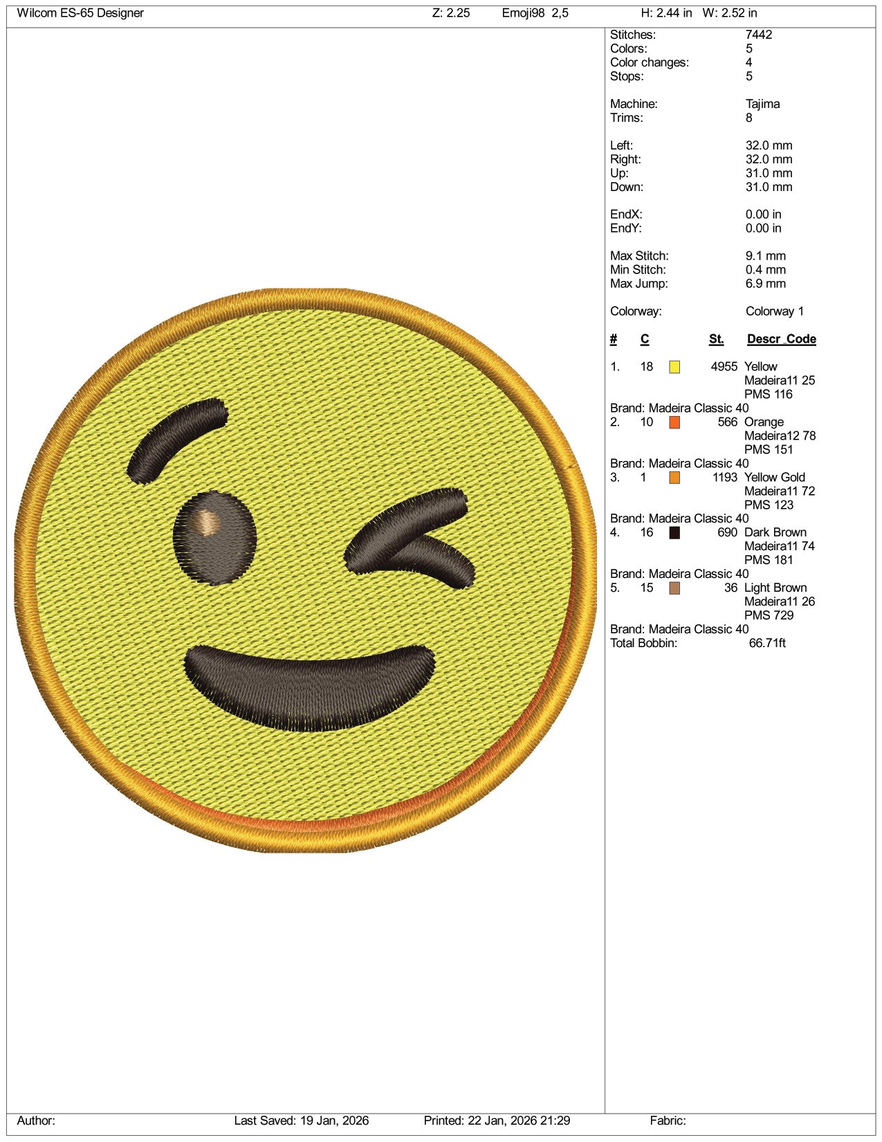 Winking Face Emoji Embroidery Design Files - 3 Size's