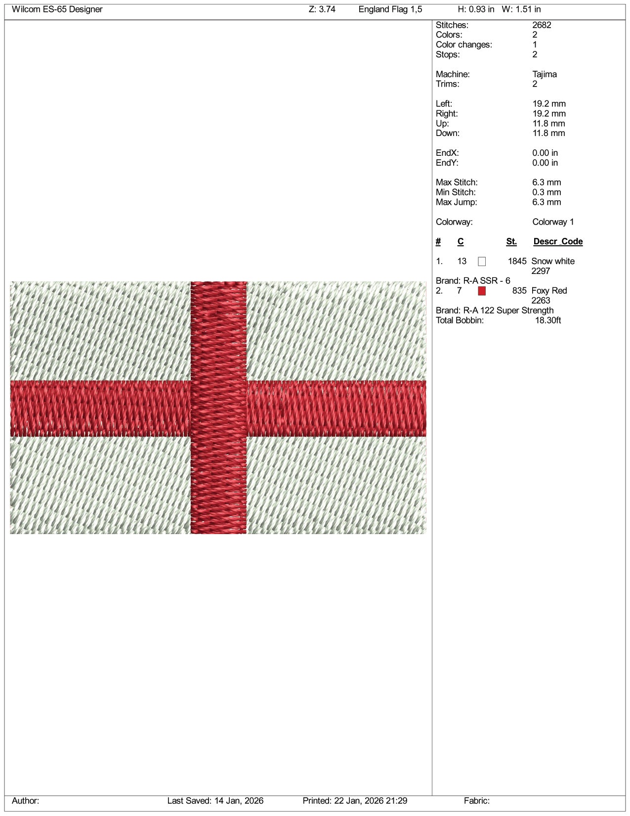 England Flag Embroidery Design Files - 3 Size's