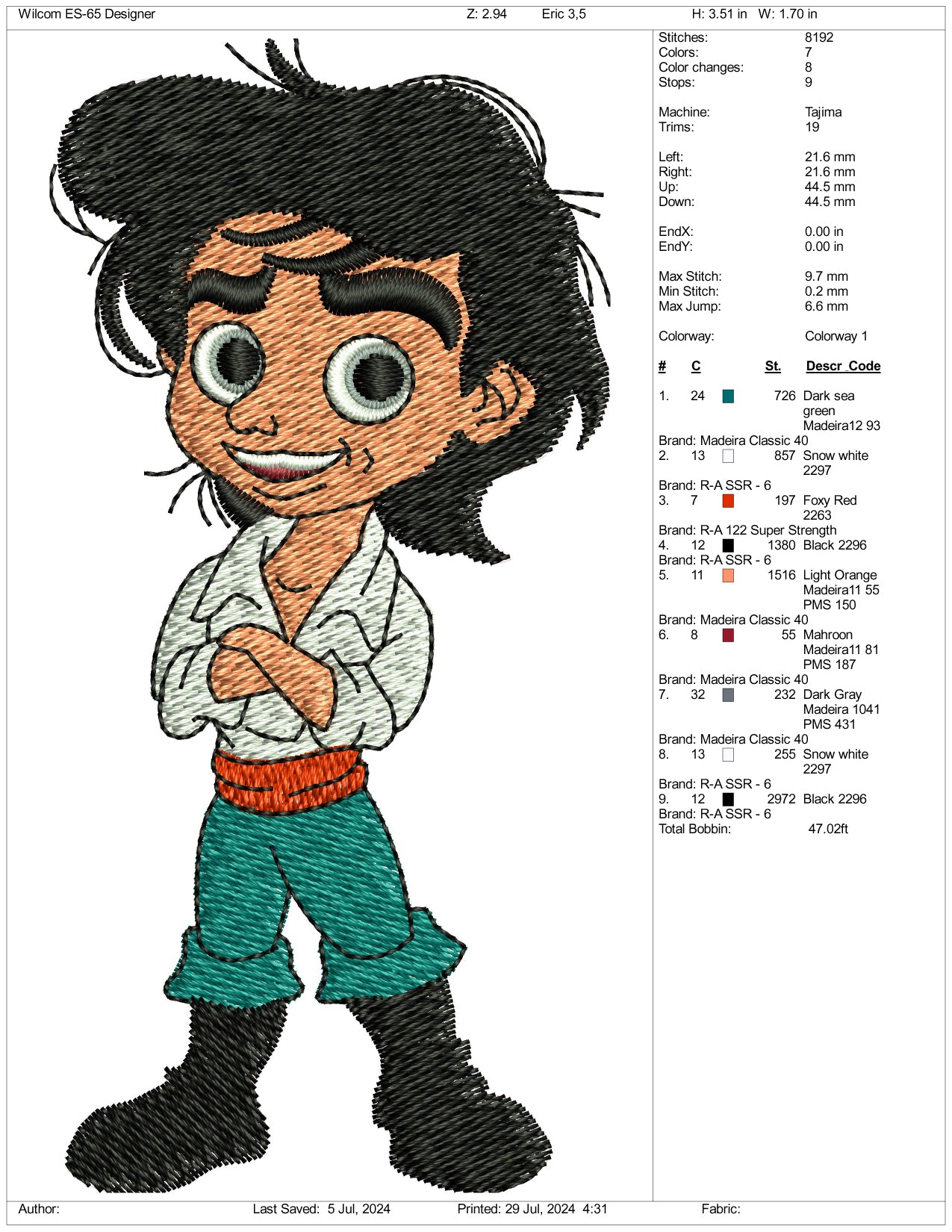 Chibi Prince Eric Embroidery Design Files - 3 Size's