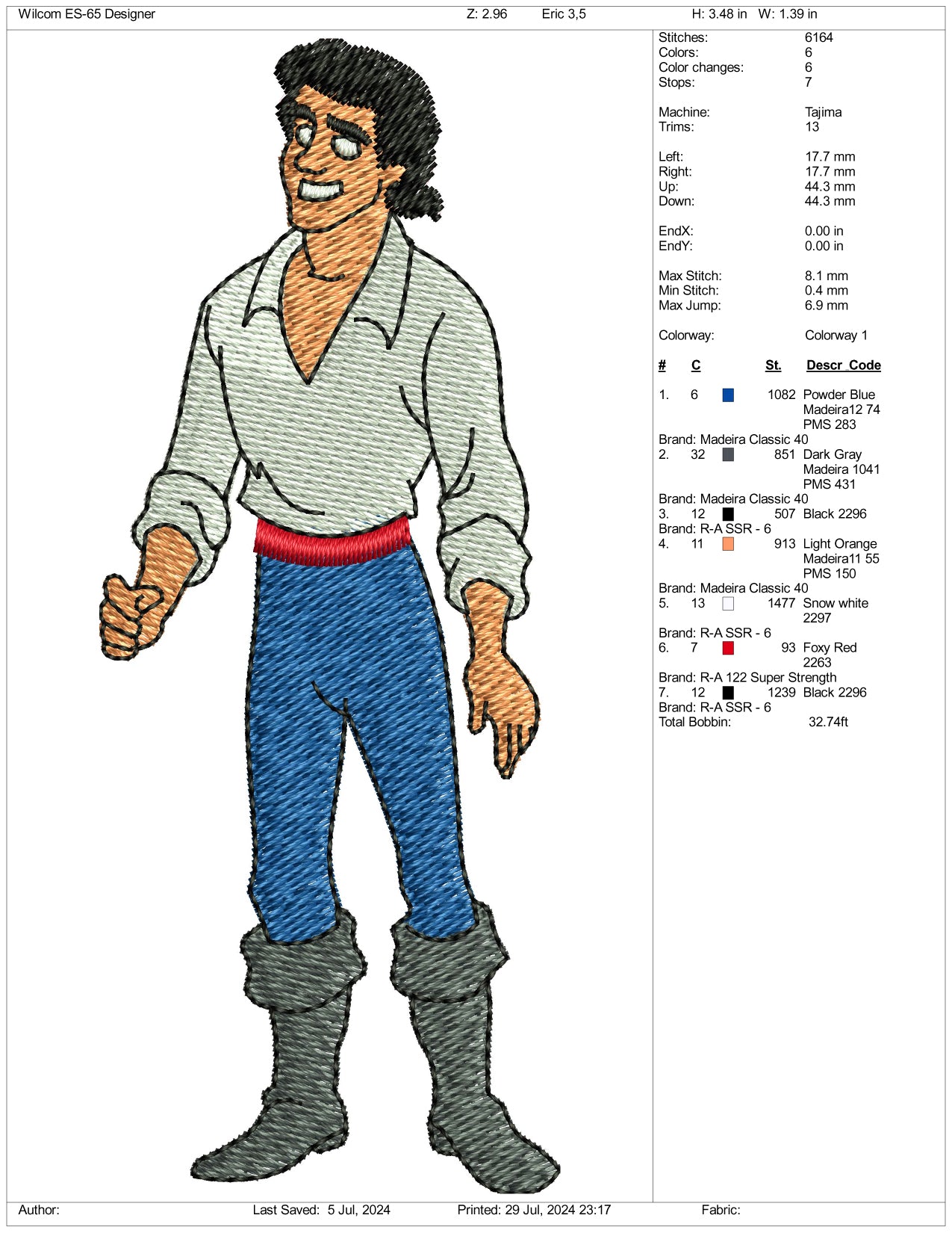 Prince Eric v2 Embroidery Design Files - 3 Size's