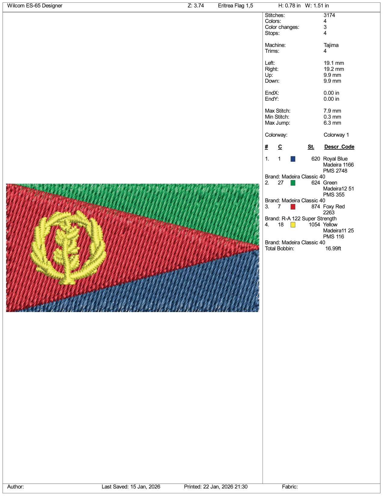 Eritrea Flag Embroidery Design Files - 3 Size's