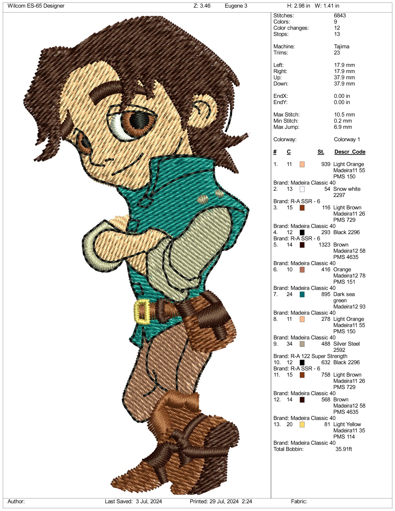 Chibi Flynn Rider Embroidery Design Files - 3 Size's