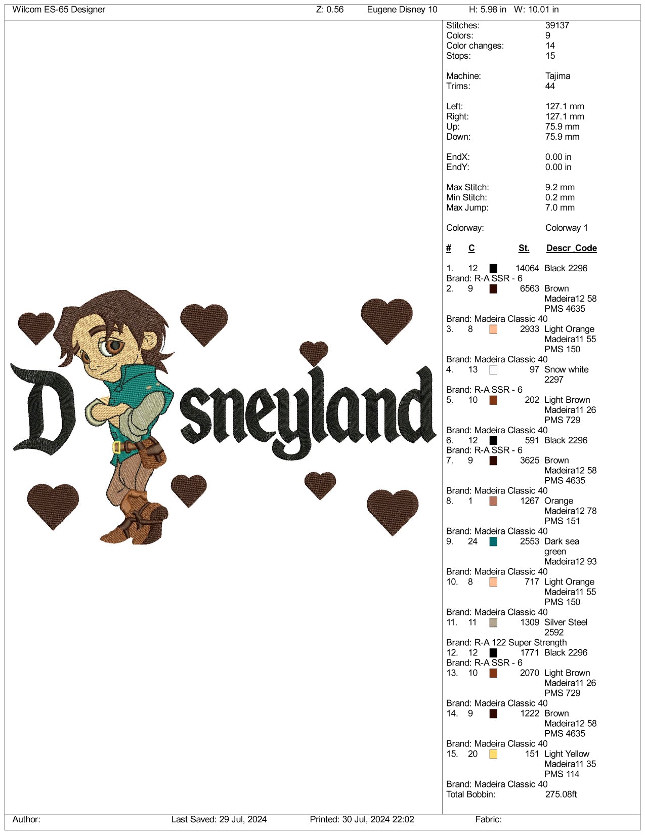 Chibi Flynn Rider Disneyland Embroidery Design Files - 3 Size's