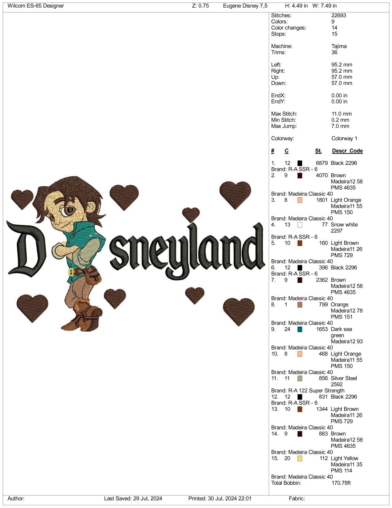 Chibi Flynn Rider Disneyland Embroidery Design Files - 3 Size's