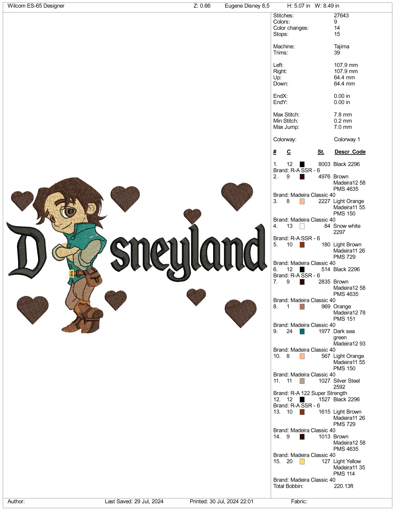 Chibi Flynn Rider Disneyland Embroidery Design Files - 3 Size's