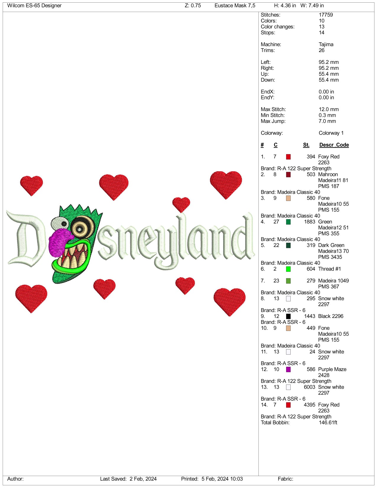 Boga Boga Boga Mask Disneyland Embroidery Design Files - 3 Size's