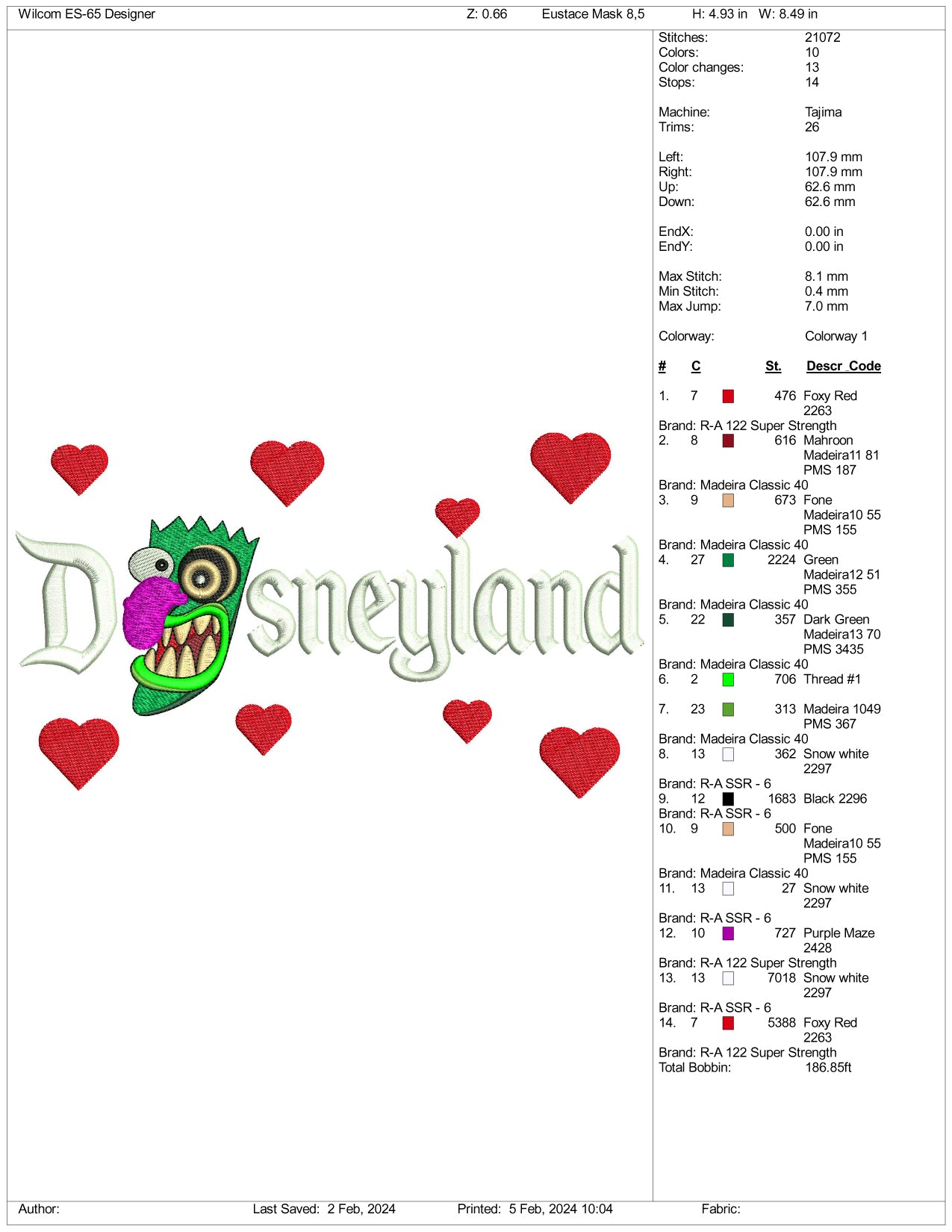 Boga Boga Boga Mask Disneyland Embroidery Design Files - 3 Size's