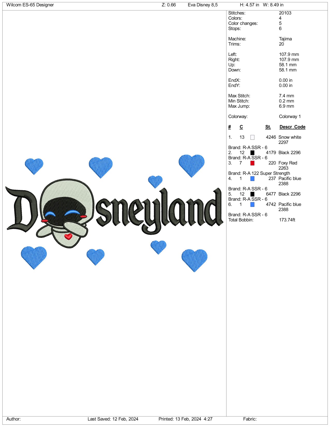 Eva Disneyland Embroidery Design Files - 3 Size's