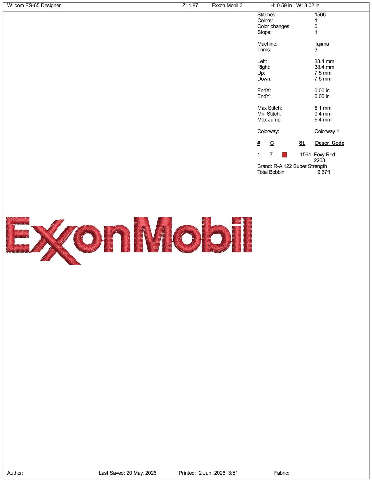 ExxonMobil Logo Embroidery Design Files - 3 Size's