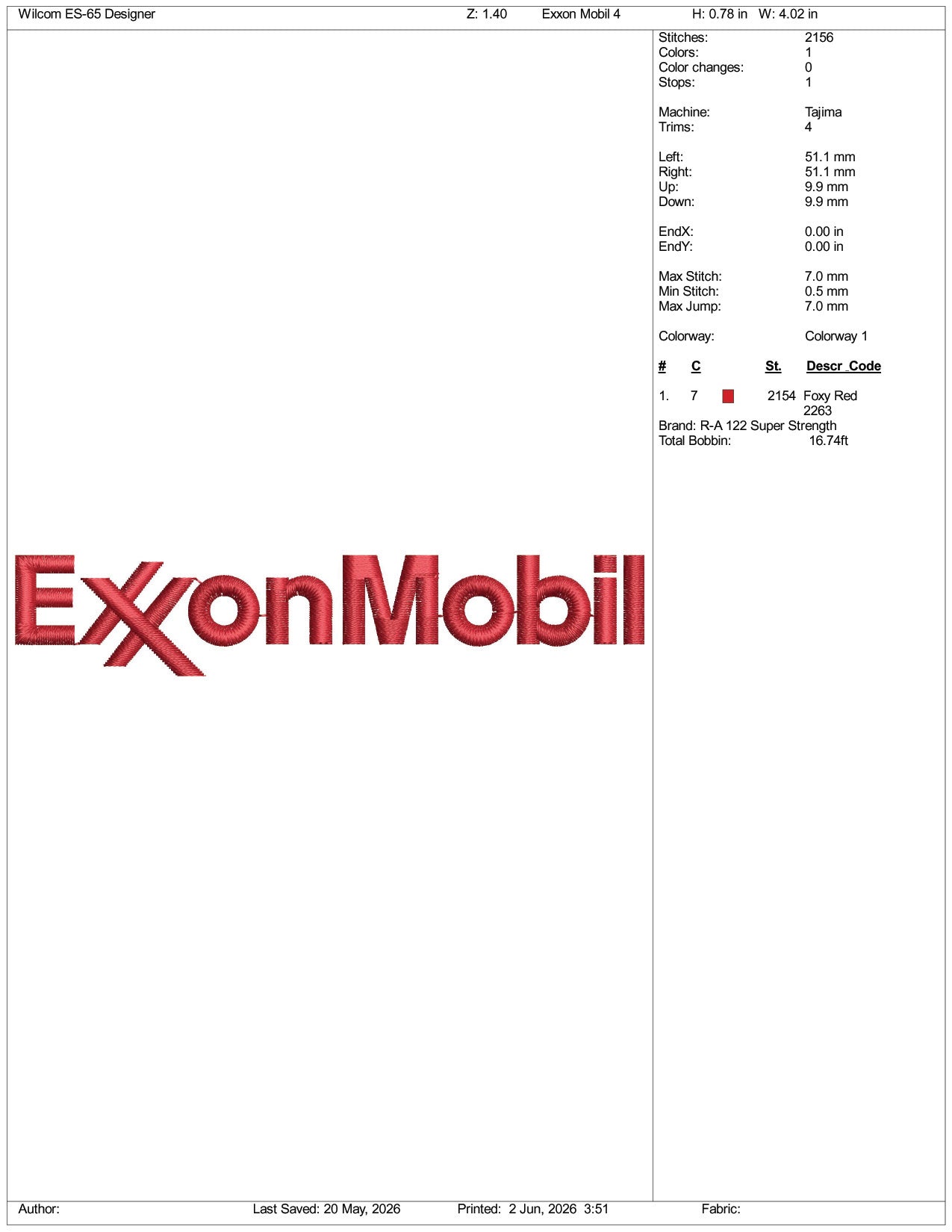 ExxonMobil Logo Embroidery Design Files - 3 Size's