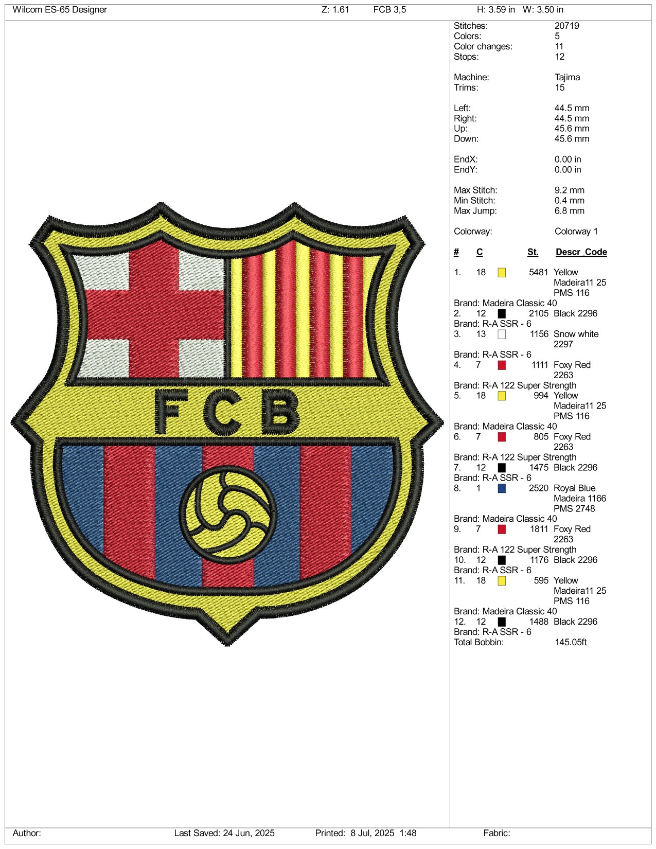 FC Barcelona Logo Embroidery Design Files - 3 Size's