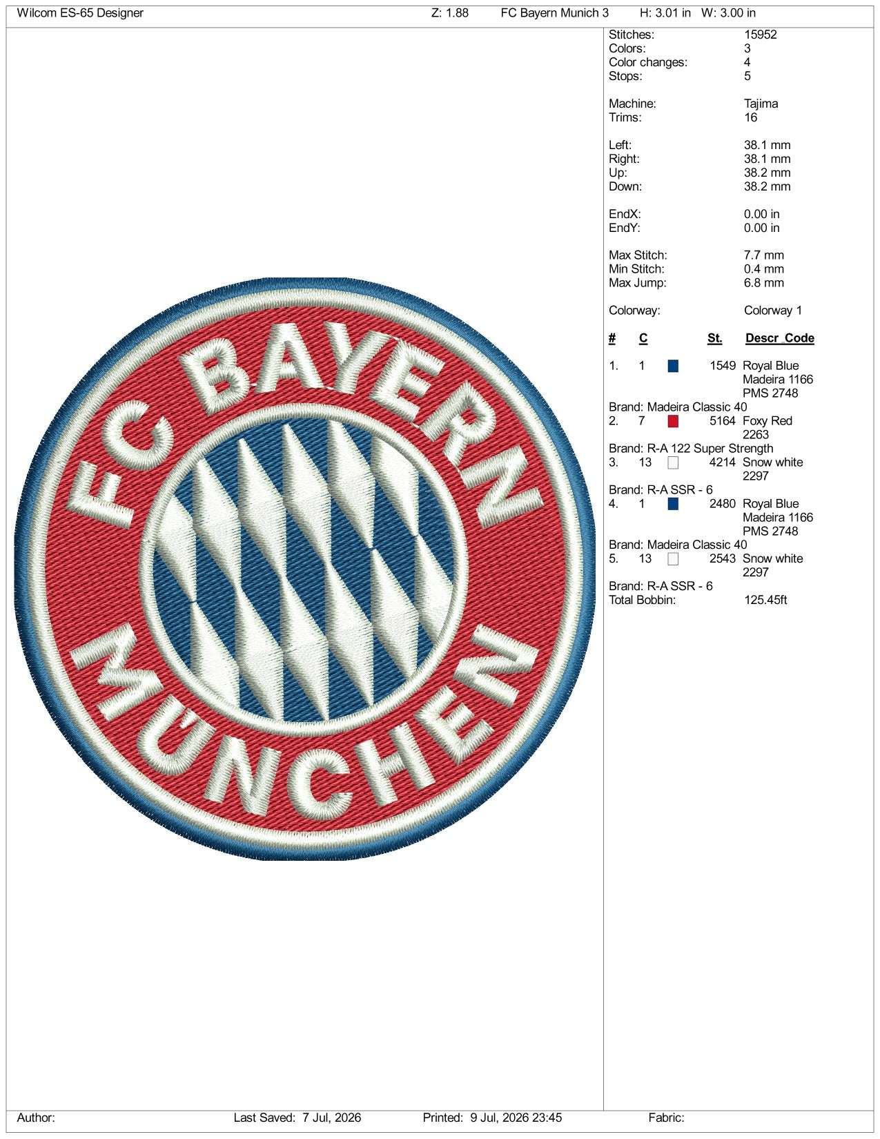 FC Bayern Munich Football Logo Embroidery Design Files - 3 Size's