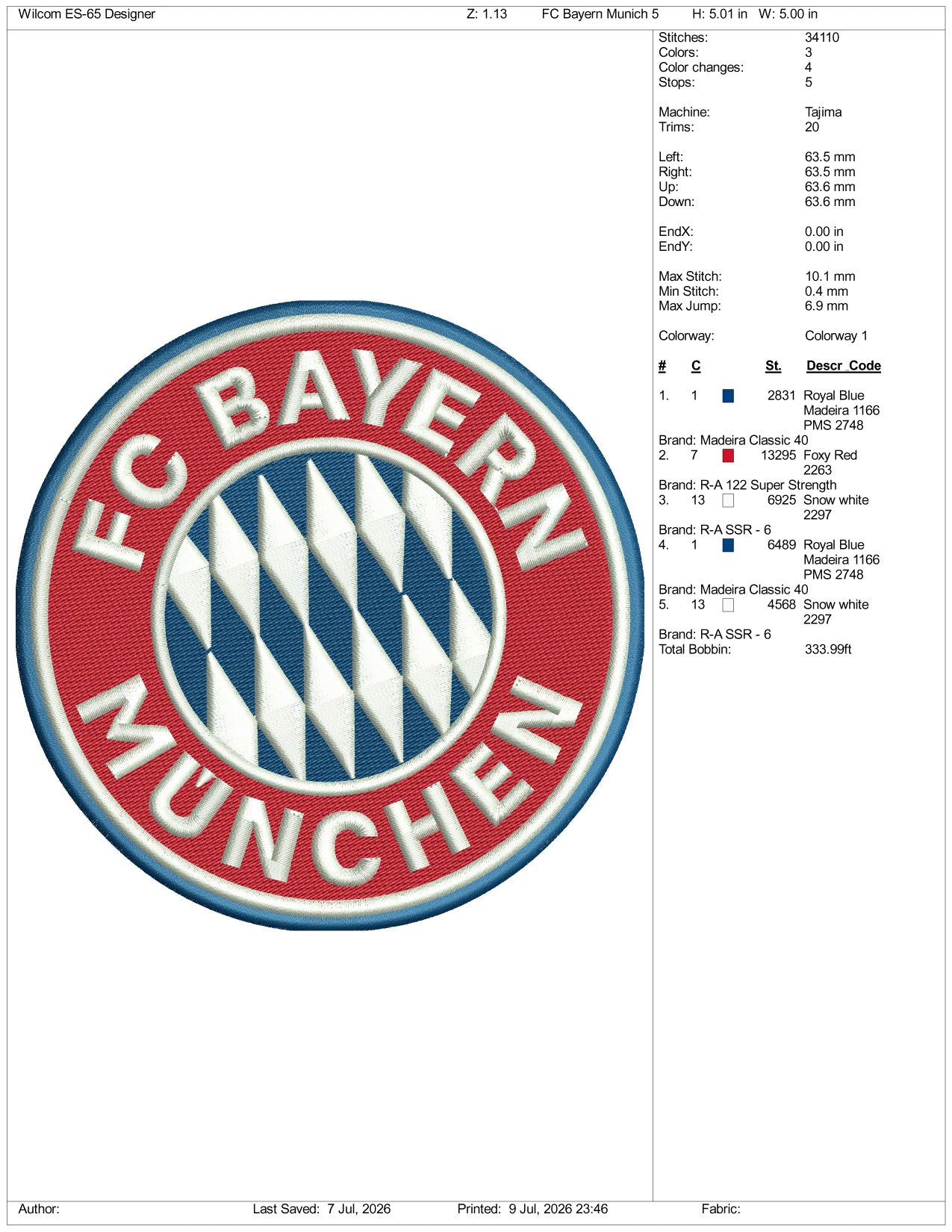 FC Bayern Munich Football Logo Embroidery Design Files - 3 Size's