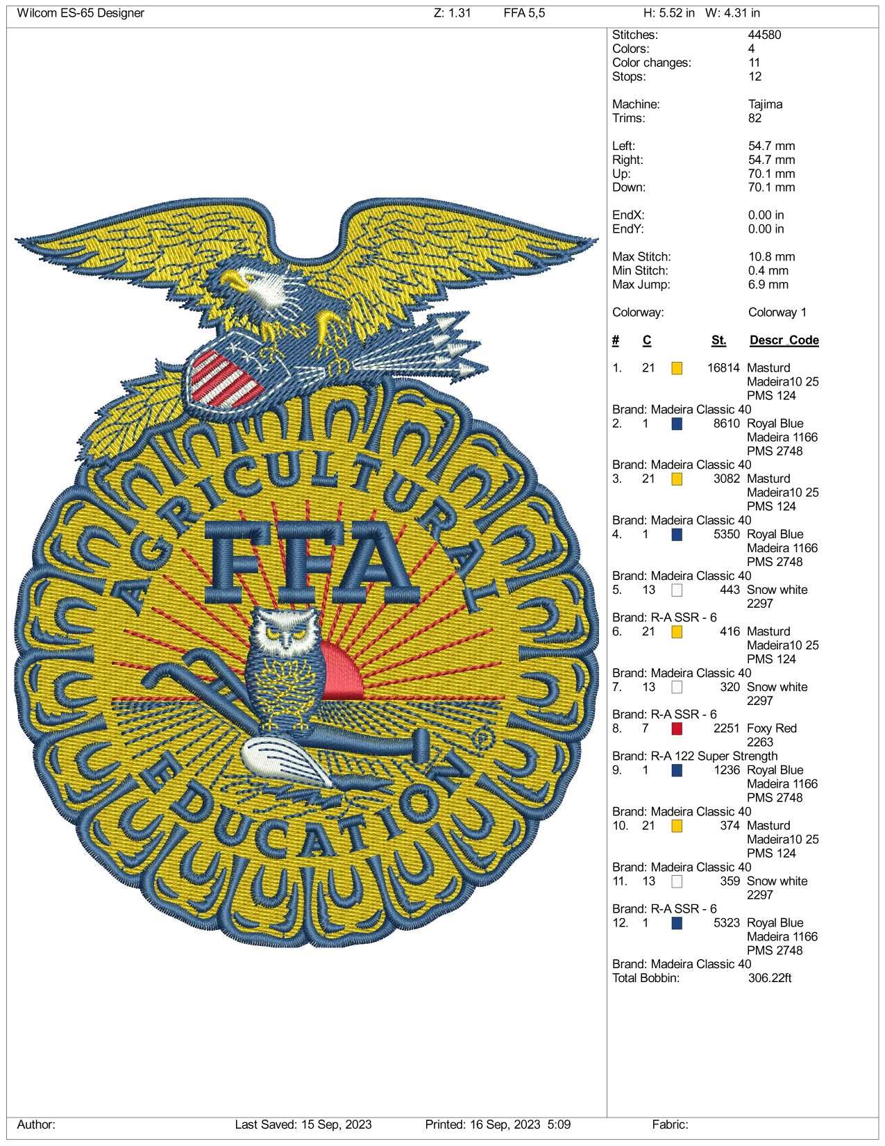 Agricultural Fifa Embroidery Design Files - 3 Size's