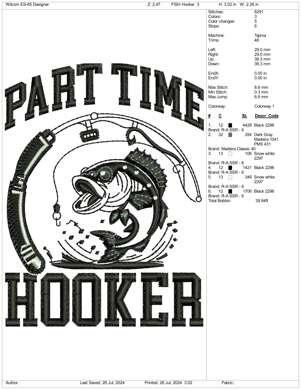 Part Time Hooker Embroidery  Files - 3 Size's