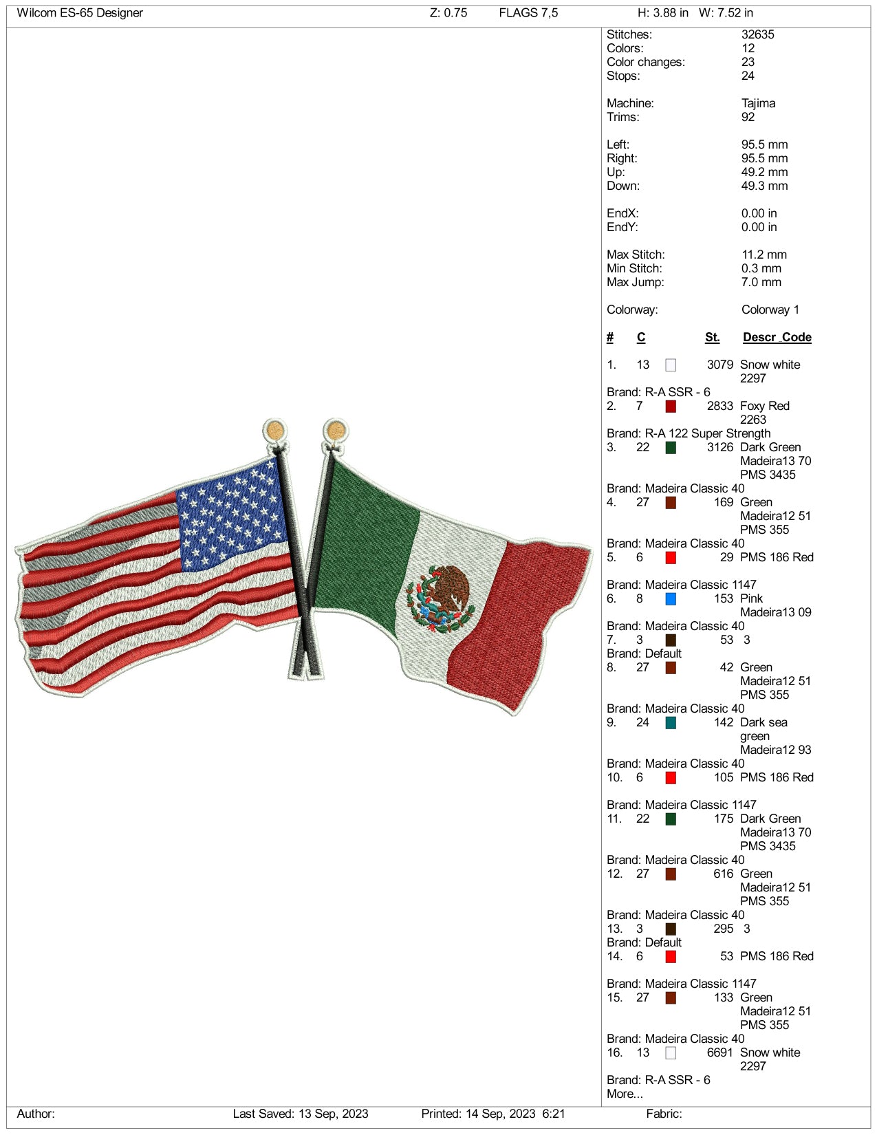 Mexico & USA Flag Embroidery Design Files - 3 Size's