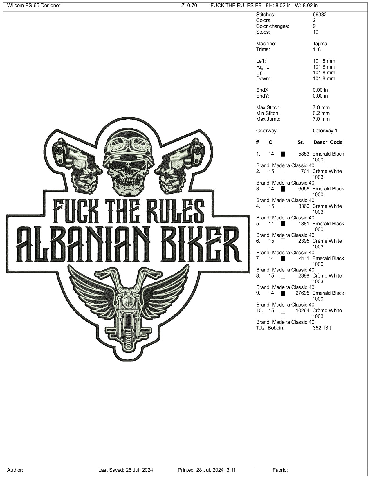 Fuck The Rules Albaniah biker Embroidery  Files - 3 Size's