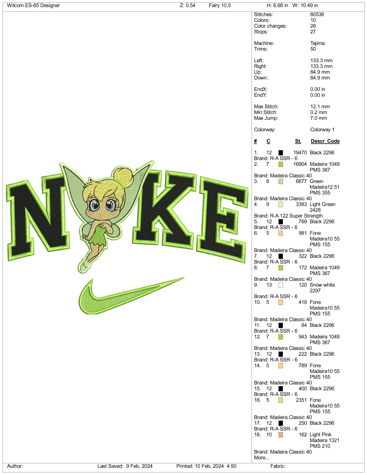 Nike Chibi Tinkerbell Embroidery Design Files - 3 Size's