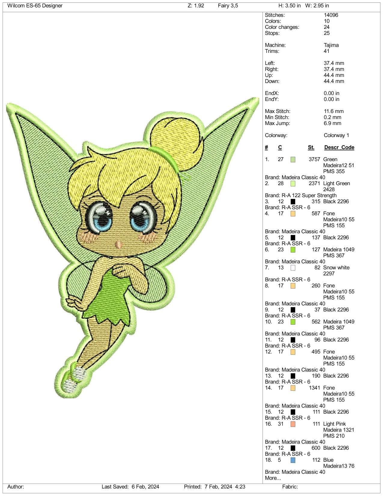 Chibi Tinkerbell Embroidery Design Files - 3 Size's