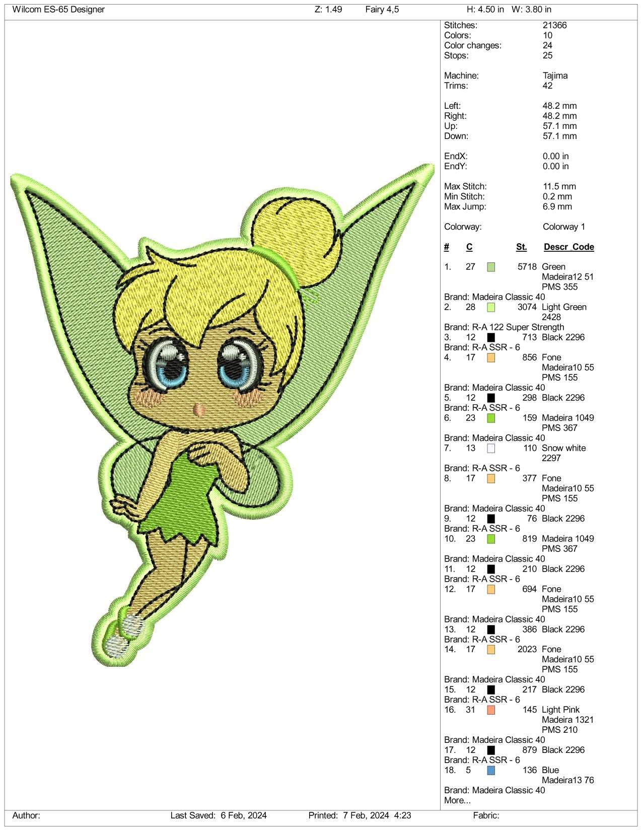 Chibi Tinkerbell Embroidery Design Files - 3 Size's