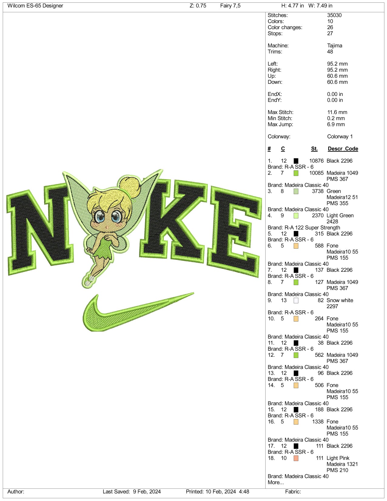 Nike Chibi Tinkerbell Embroidery Design Files - 3 Size's