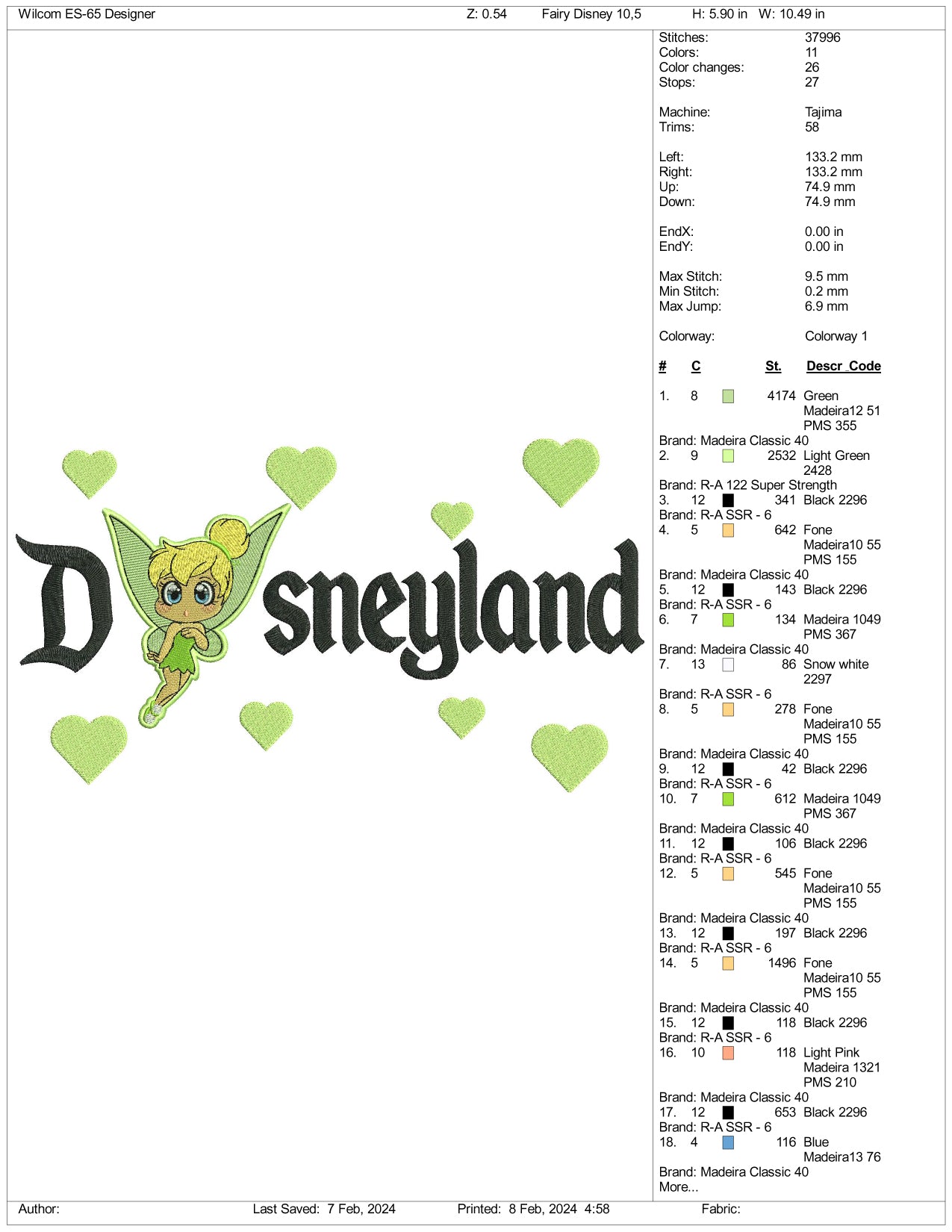 Chibi Tinkerbell Disneyland Embroidery Design Files - 3 Size's