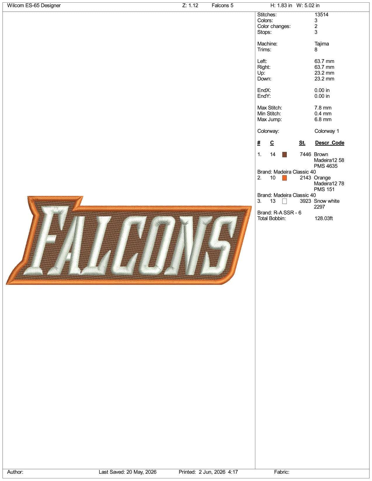 Bowling Green Falcons v3 Logo Embroidery Design Files - 3 Size's