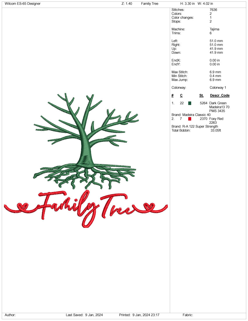 Family Tree Embroidery Design Files - 3 Size's