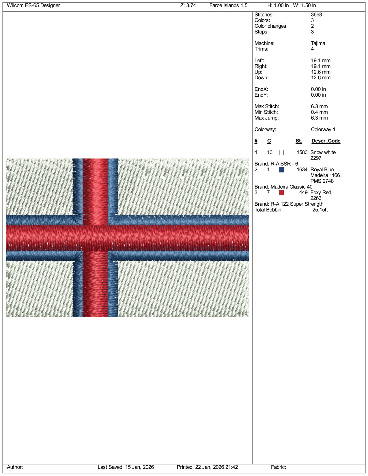 Faroe Islands Flag Embroidery Design Files - 3 Size's