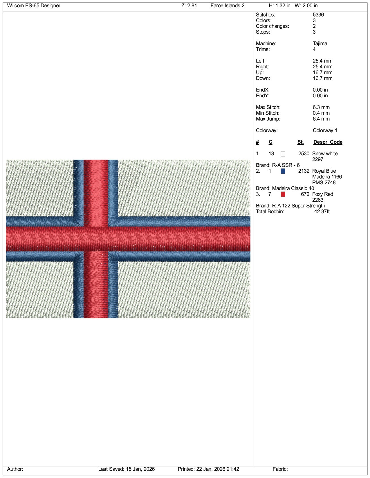 Faroe Islands Flag Embroidery Design Files - 3 Size's