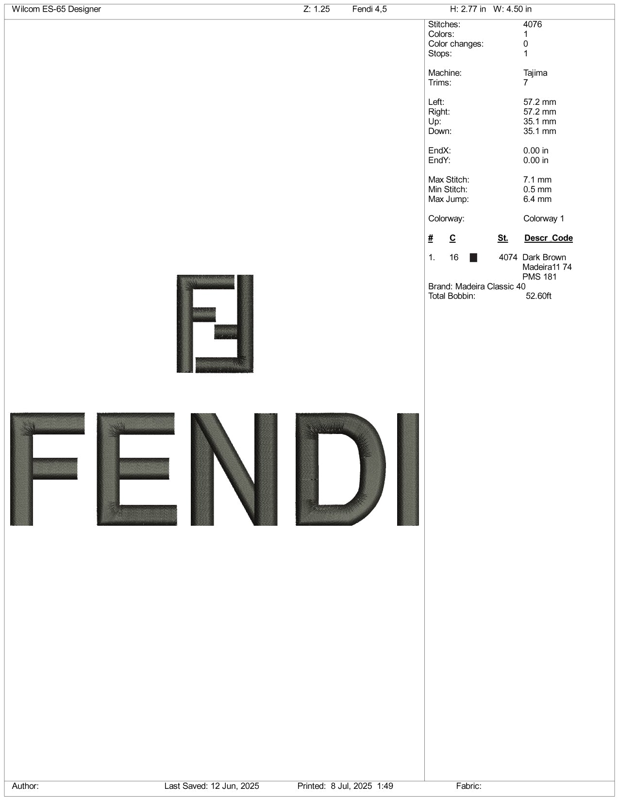Fendi Logo Embroidery Design Files - 3 Size's