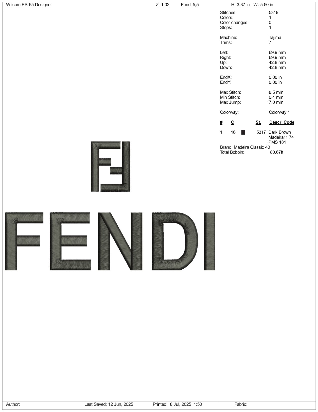 Fendi Logo Embroidery Design Files - 3 Size's