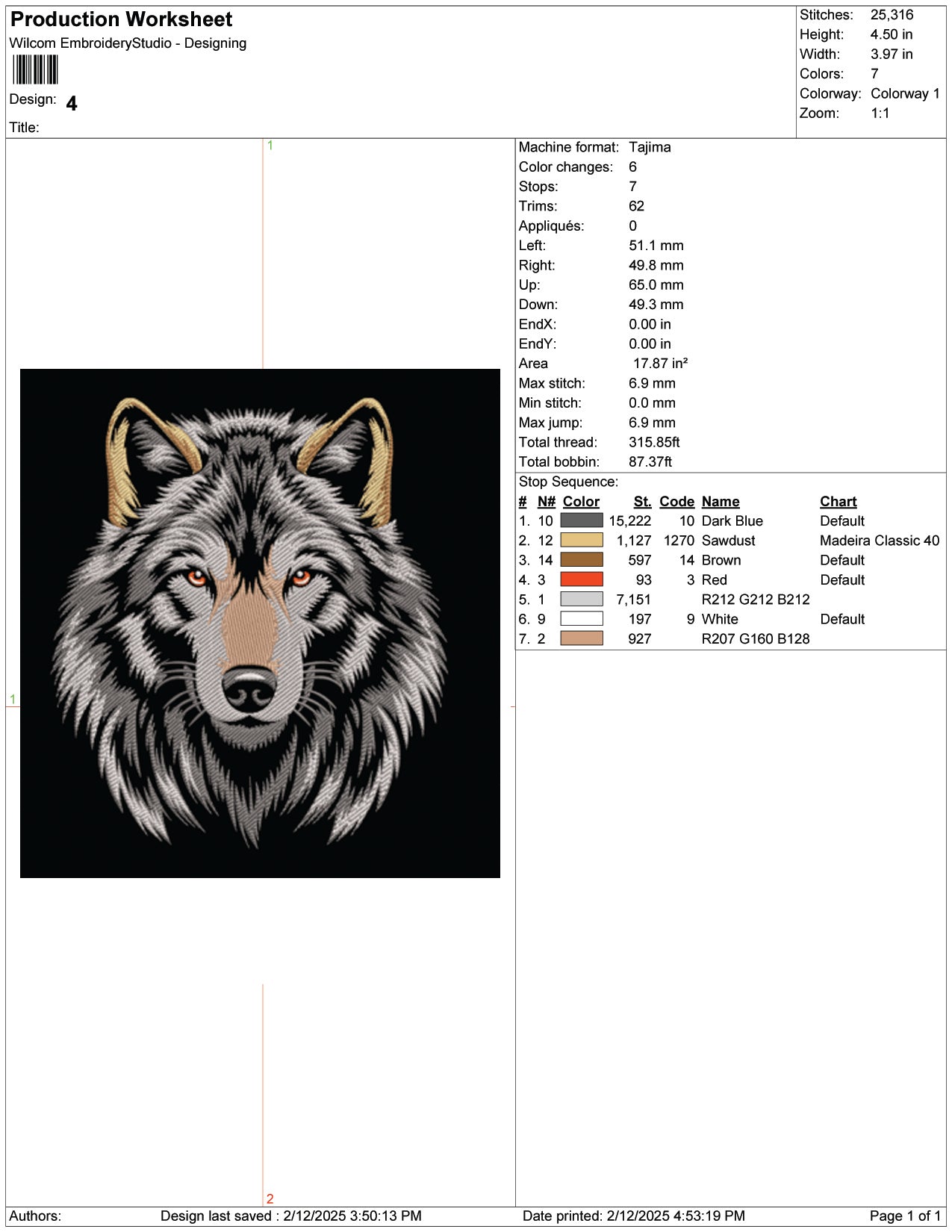 Fierce Wolf Embroidery Design Files - 9 Size's