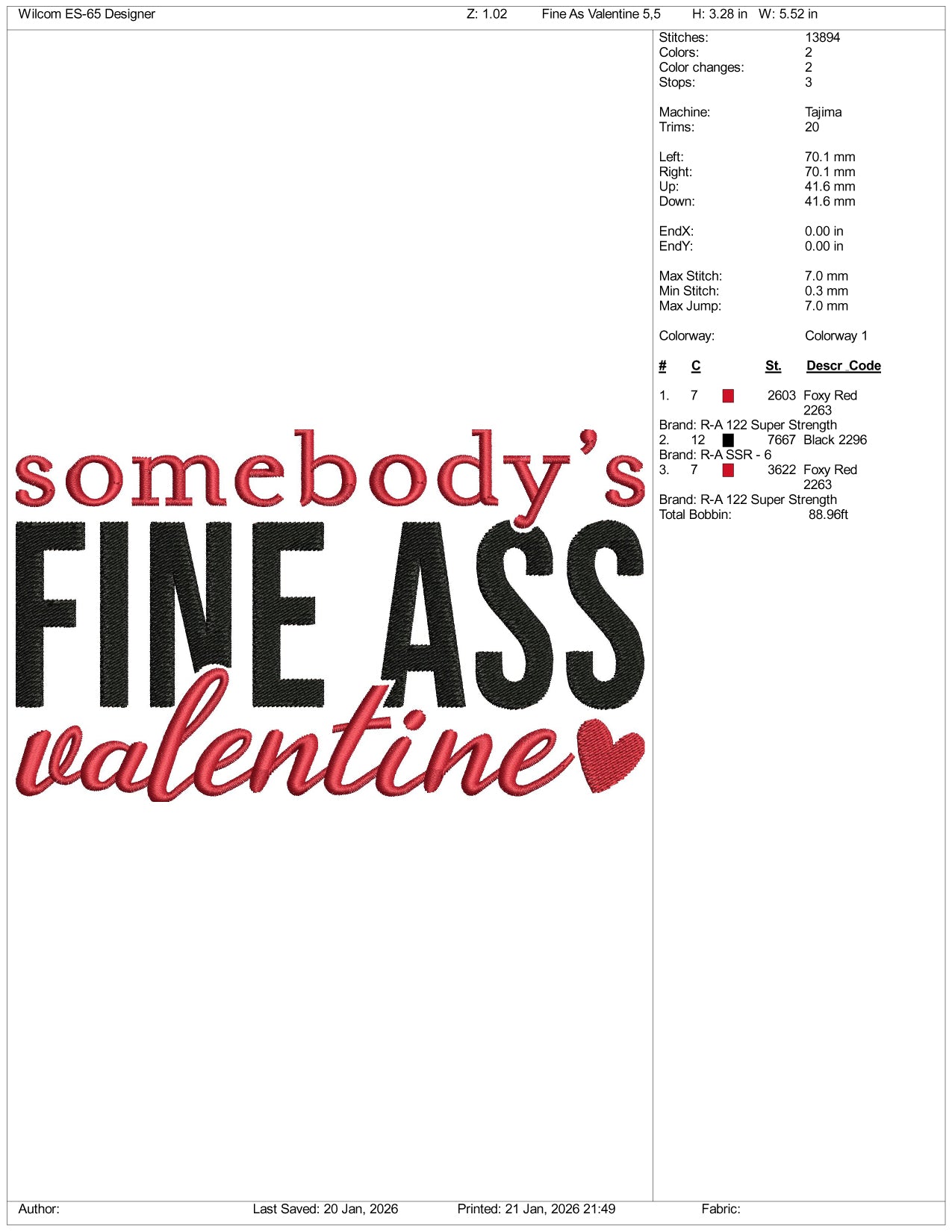 Somebody Fine Ass Valentine Embroidery Design Files - 4 Size's