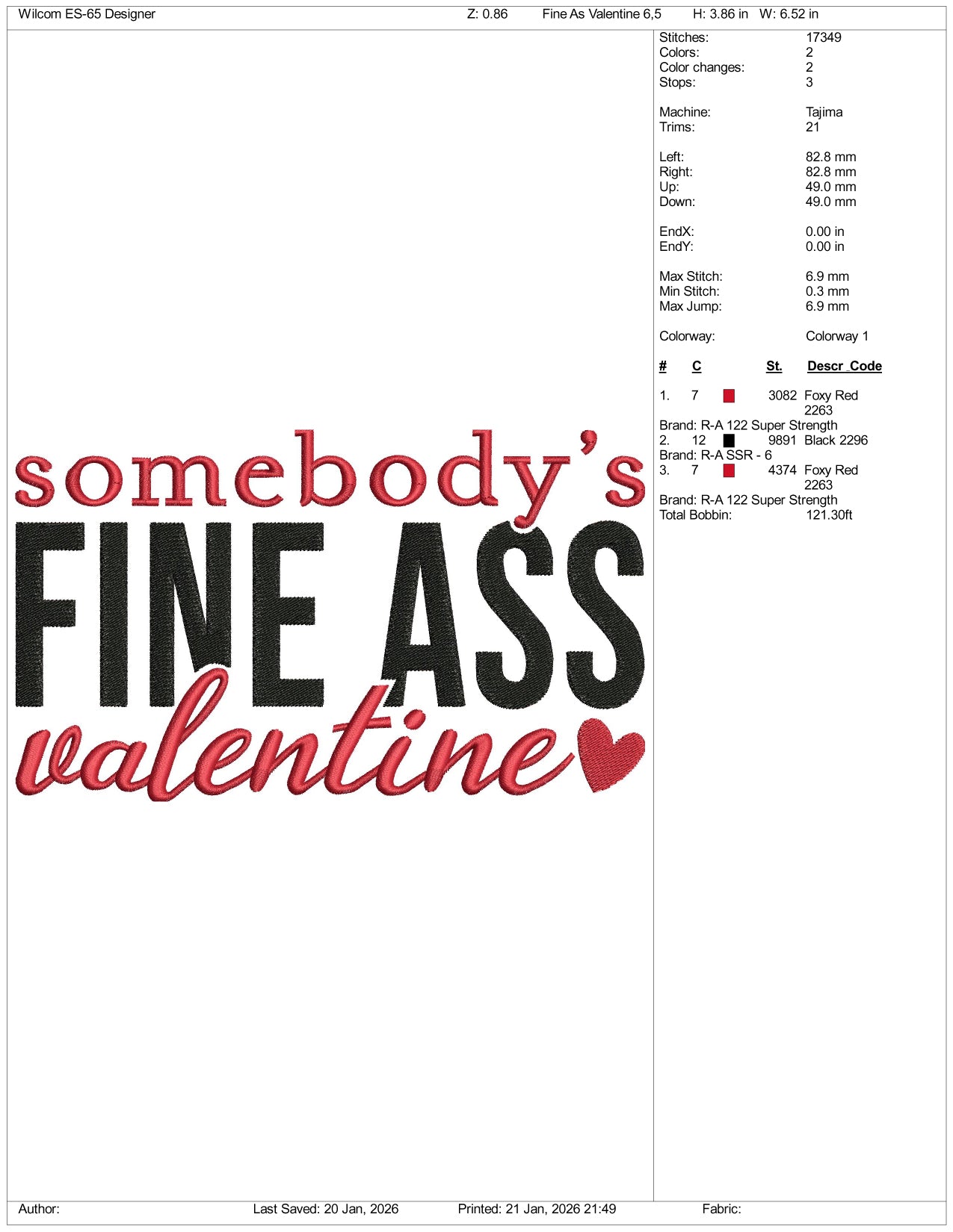 Somebody Fine Ass Valentine Embroidery Design Files - 4 Size's