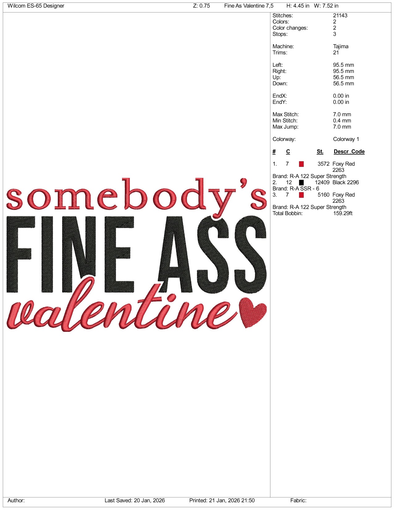 Somebody Fine Ass Valentine Embroidery Design Files - 4 Size's