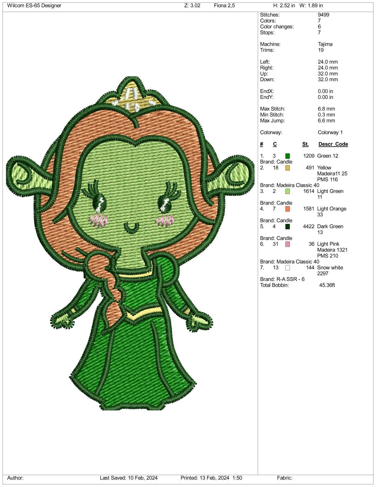 Chibi Fiona Embroidery Design Files - 3 Size's