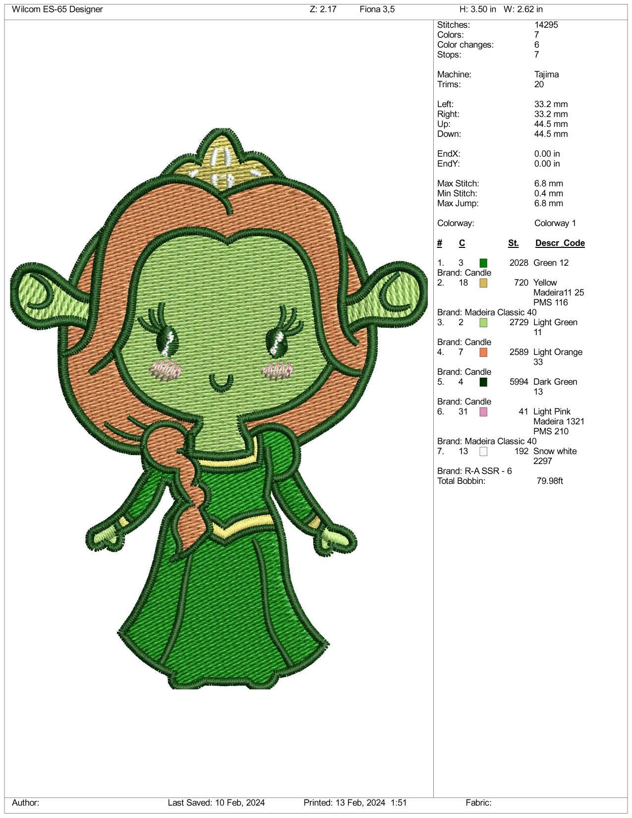 Chibi Fiona Embroidery Design Files - 3 Size's