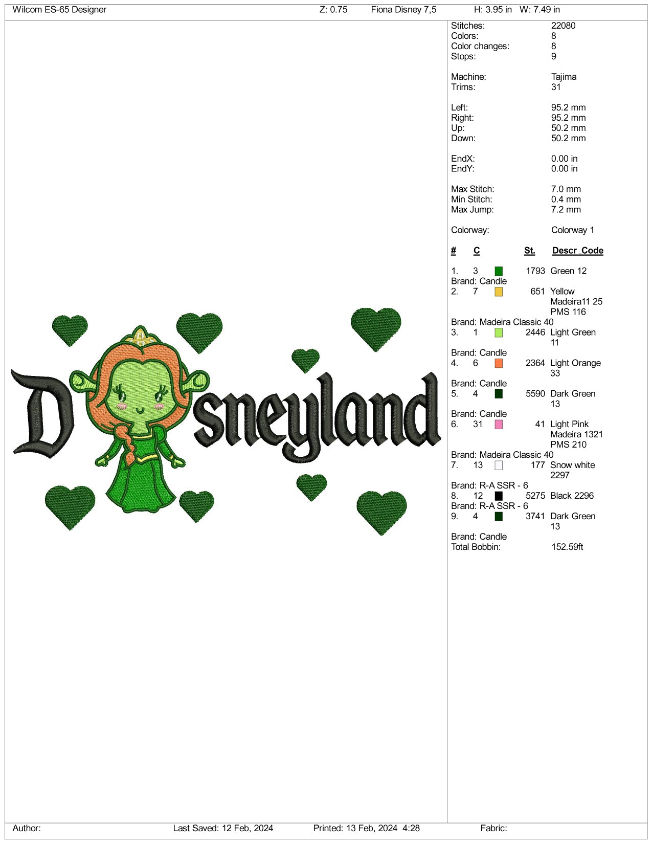 Chibi Fiona Disneyland Embroidery Design Files - 3 Size's