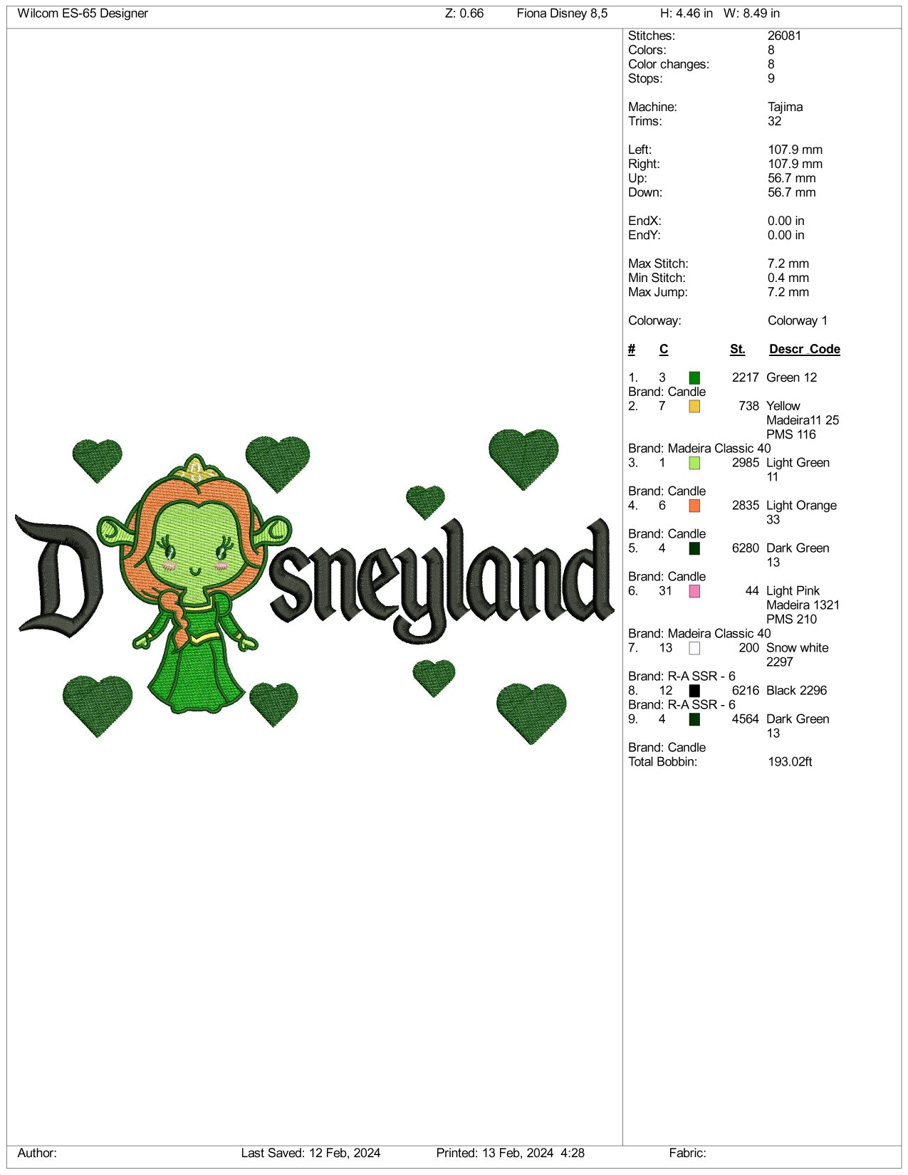 Chibi Fiona Disneyland Embroidery Design Files - 3 Size's