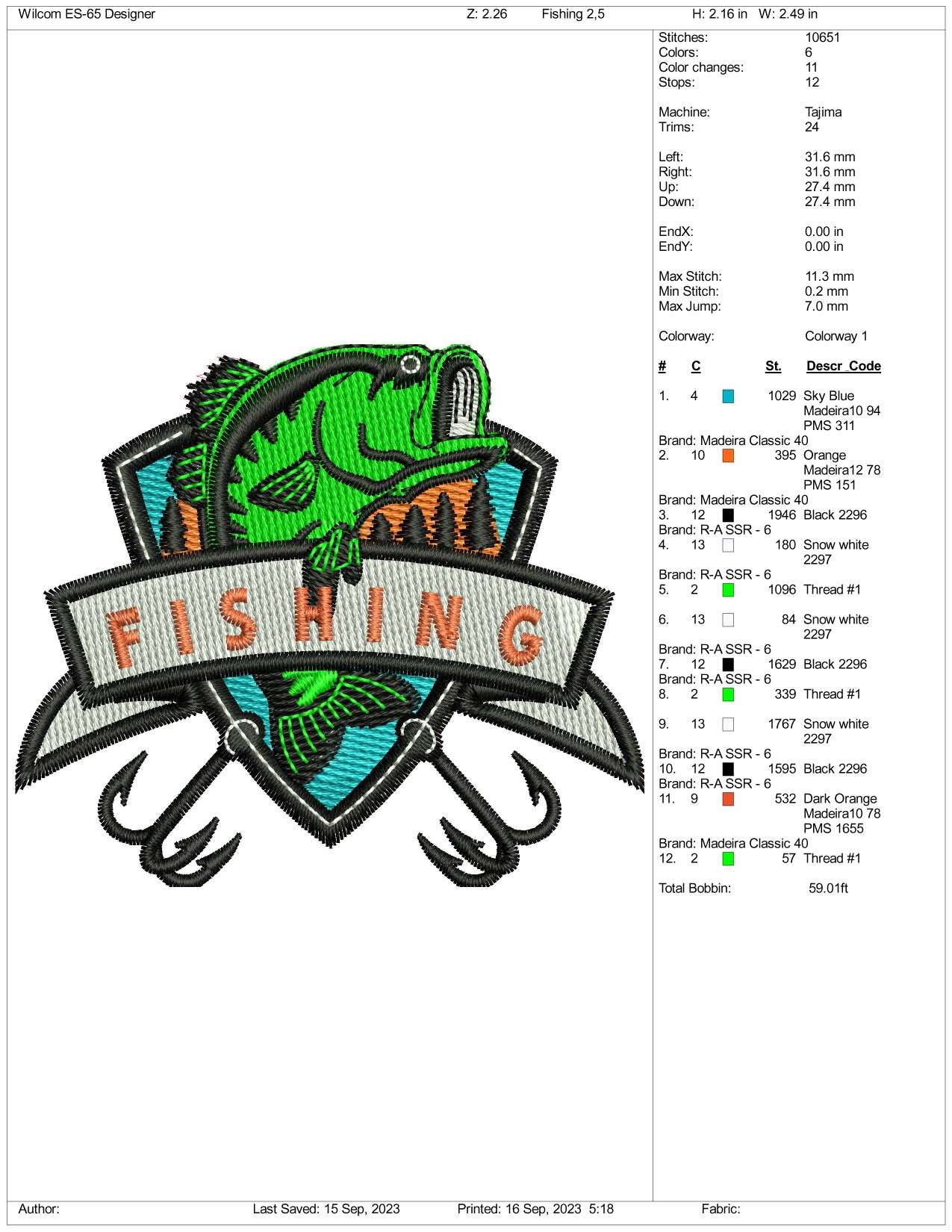 Fishing Embroidery Design Files - 3 Size's