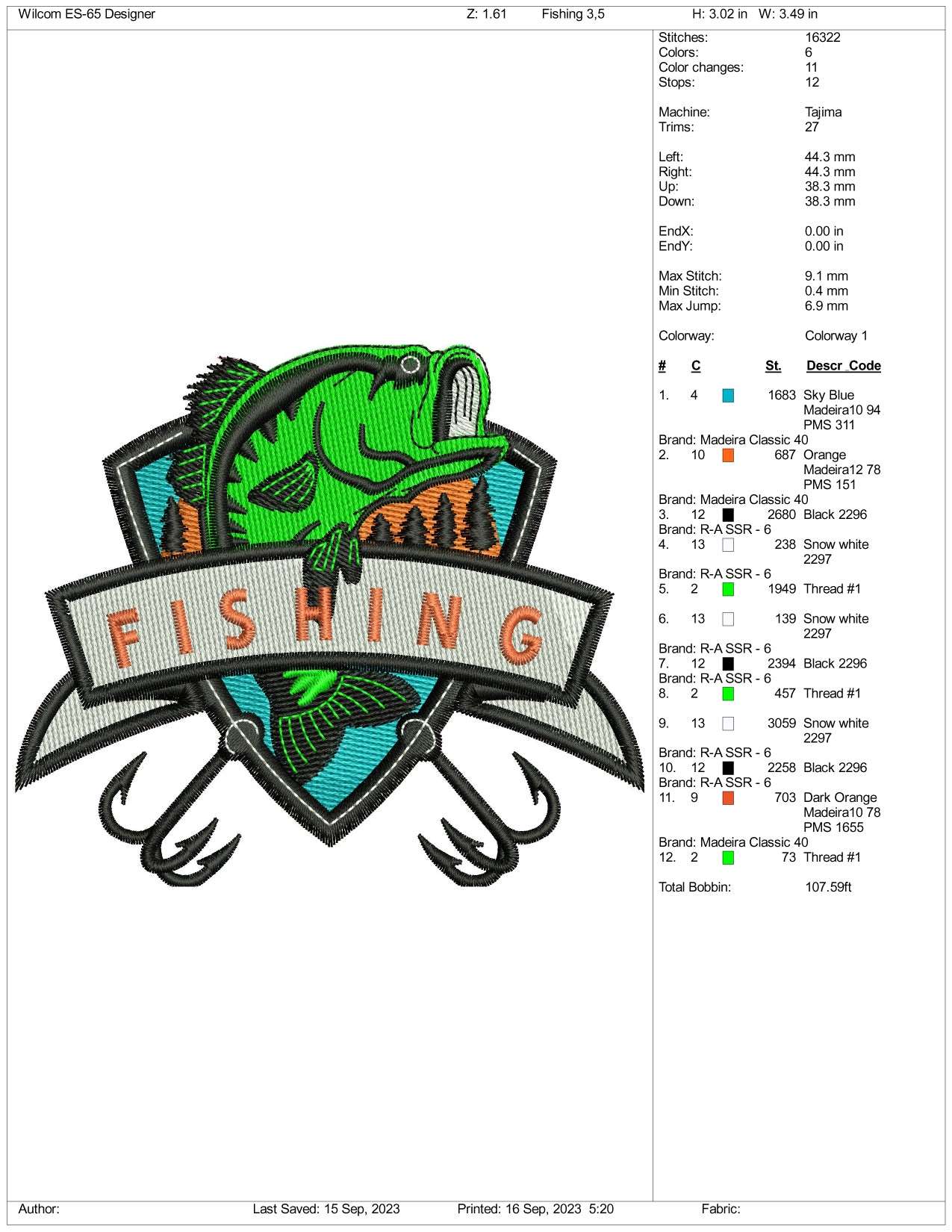 Fishing Embroidery Design Files - 3 Size's