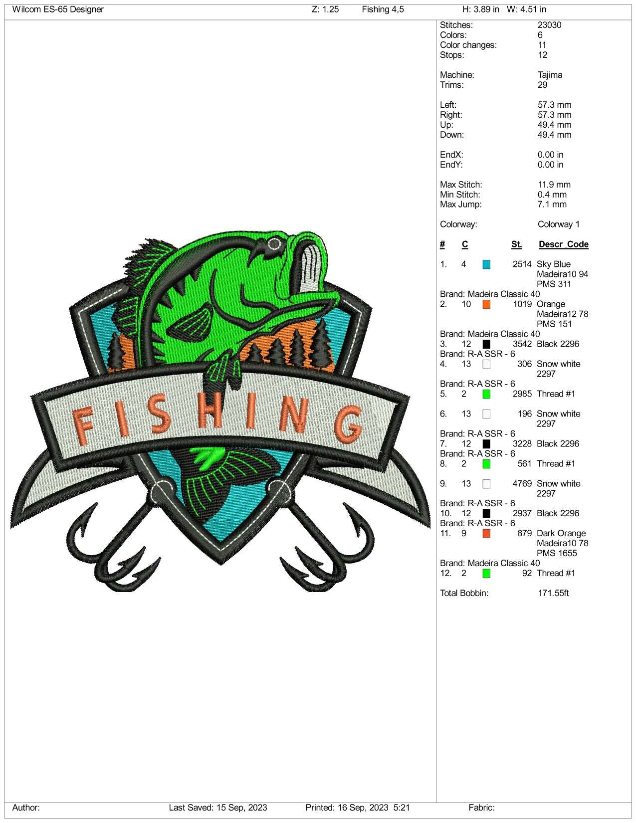 Fishing Embroidery Design Files - 3 Size's