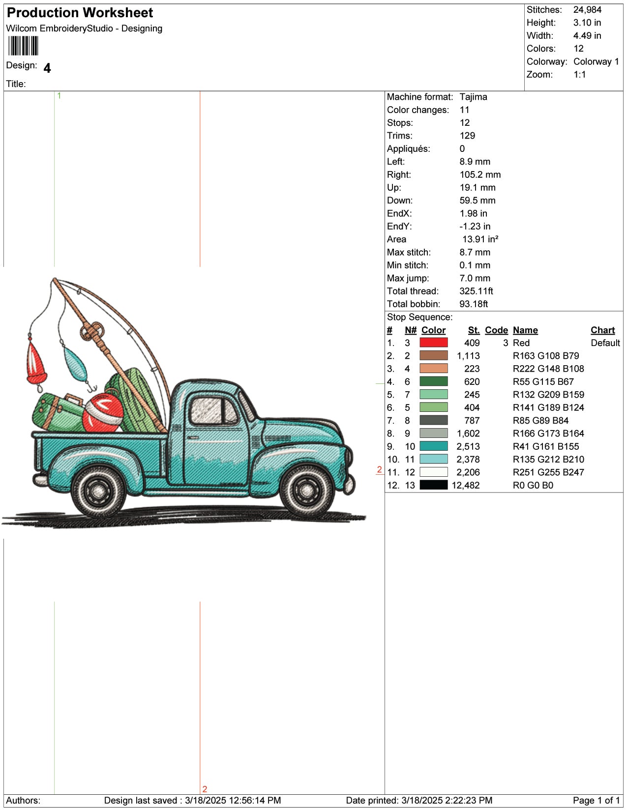 Fishing Truck Embroidery Design Files - 9 Size's