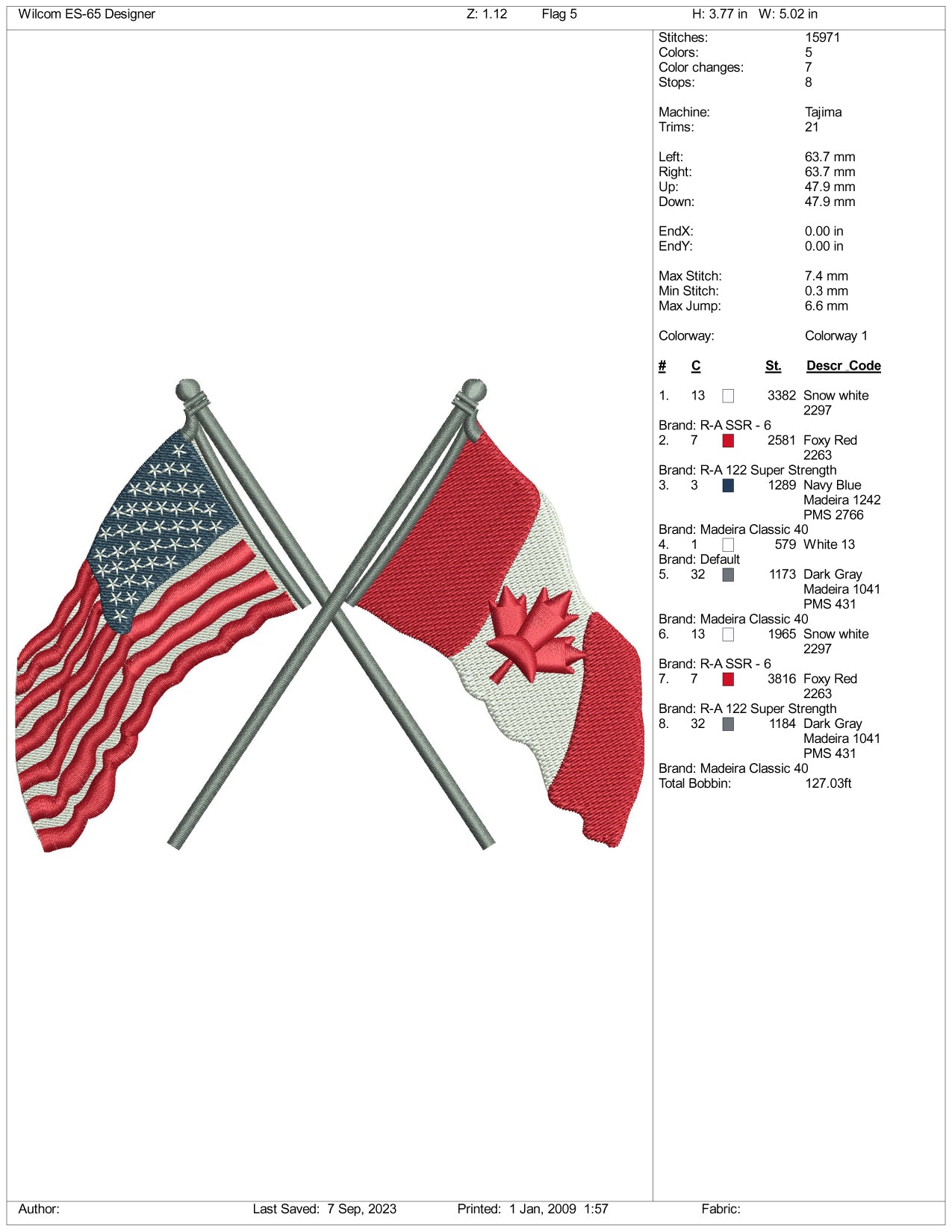 US & Canadian Flag Embroidery Design Files - 3 Size's