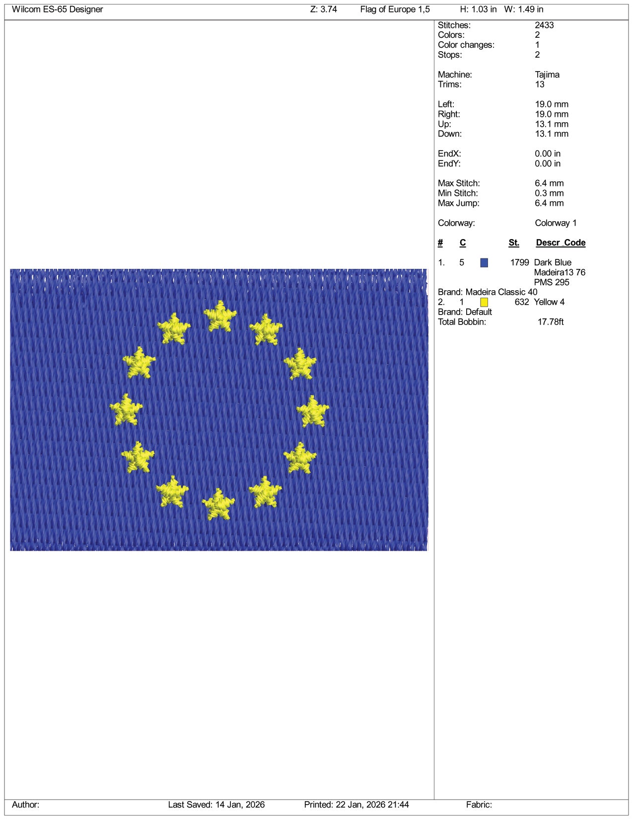Europe Flag Embroidery Design Files - 3 Size's
