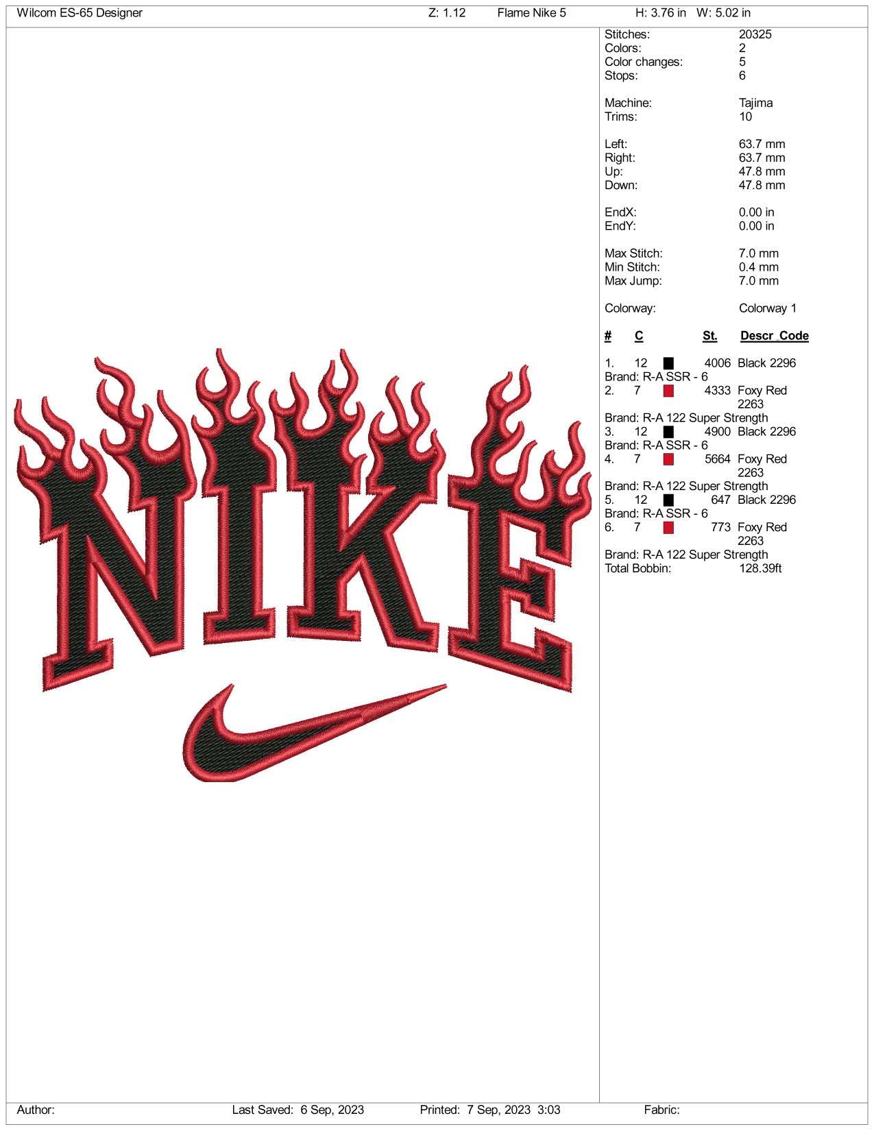 Nike Fire Effect Embroidery Design Files - 4 Size's