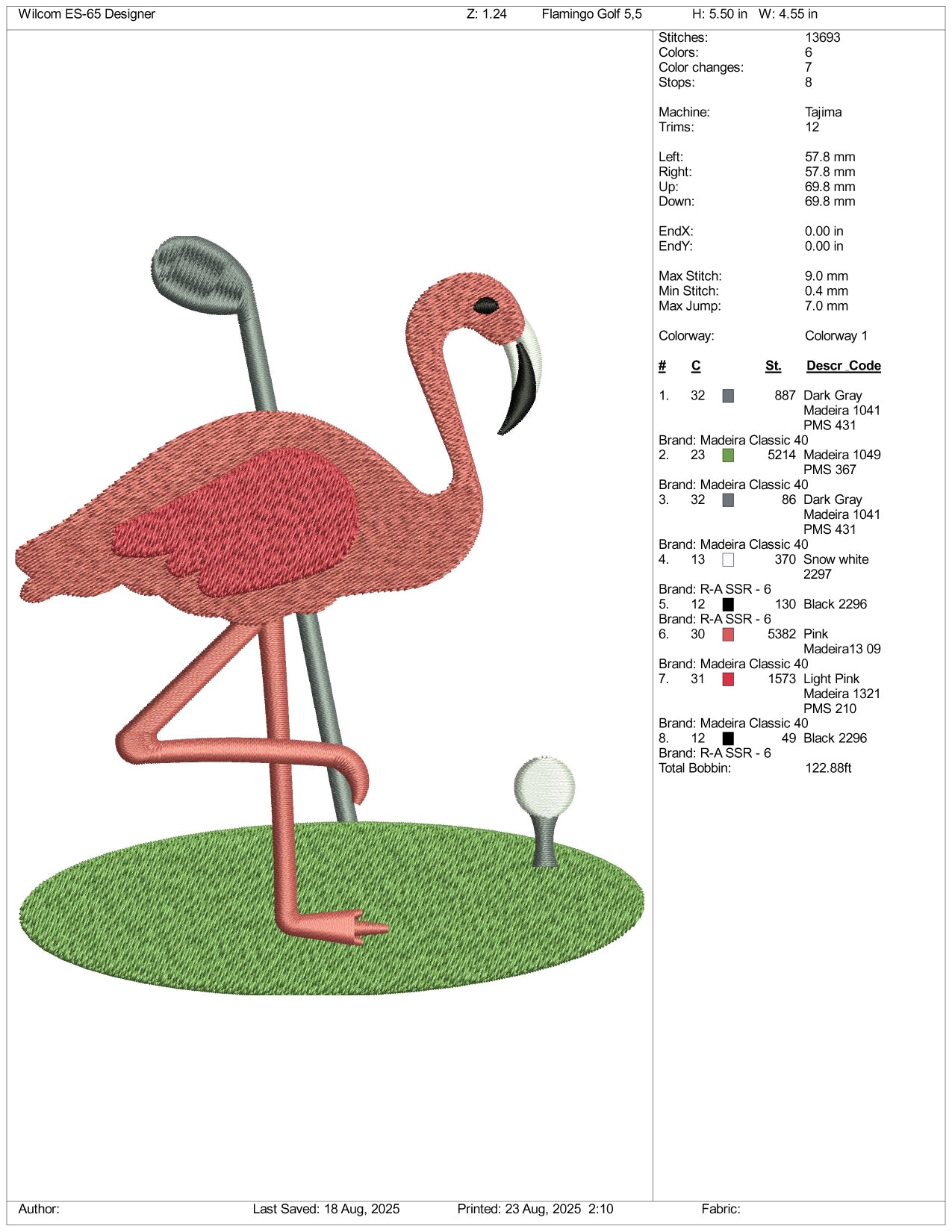 Flamingo Golf Embroidery Files - 3 Size's